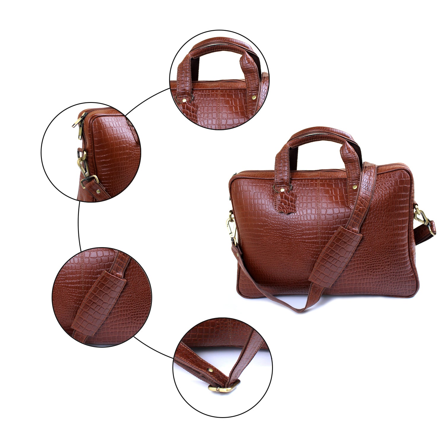 Genuine Leather Laptop Bag 14 inches Crocodilian texture Briefcase Men/Women Handmade Messenger Adjustable Shoulder Bag for Business Office Travel Genuine Leather Laptop Bag 14 inches Crocodilian texture Briefcase Men/Women Handmade Messenger Adjustable Shoulder Bag for Business Office Travel
